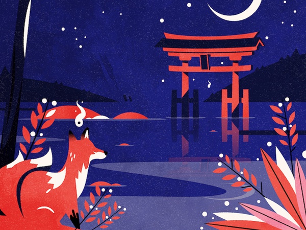 Kitsune shrine shinto torii japan fox design texture minimalist illust.jpg