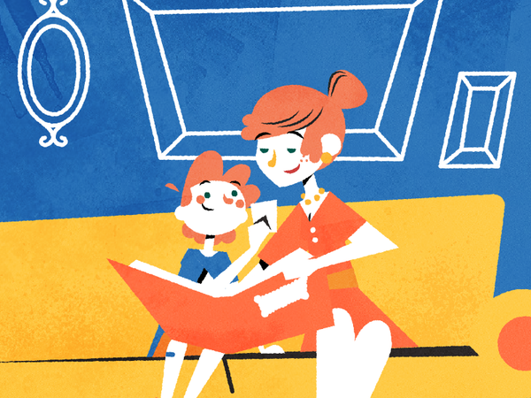 Looking back childrens book family characters character flatdesign tra.png