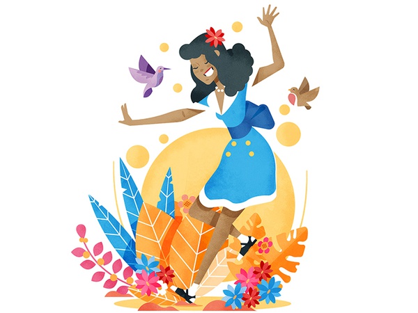 Natural Lindy Hop dancing character woman vector pet love illustration.jpg