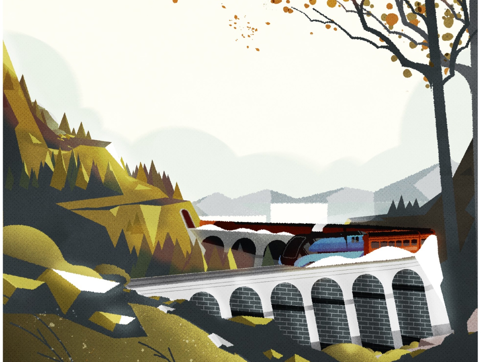 Steam Locomotive Mallard design flat vista landscape illustration illu.jpg