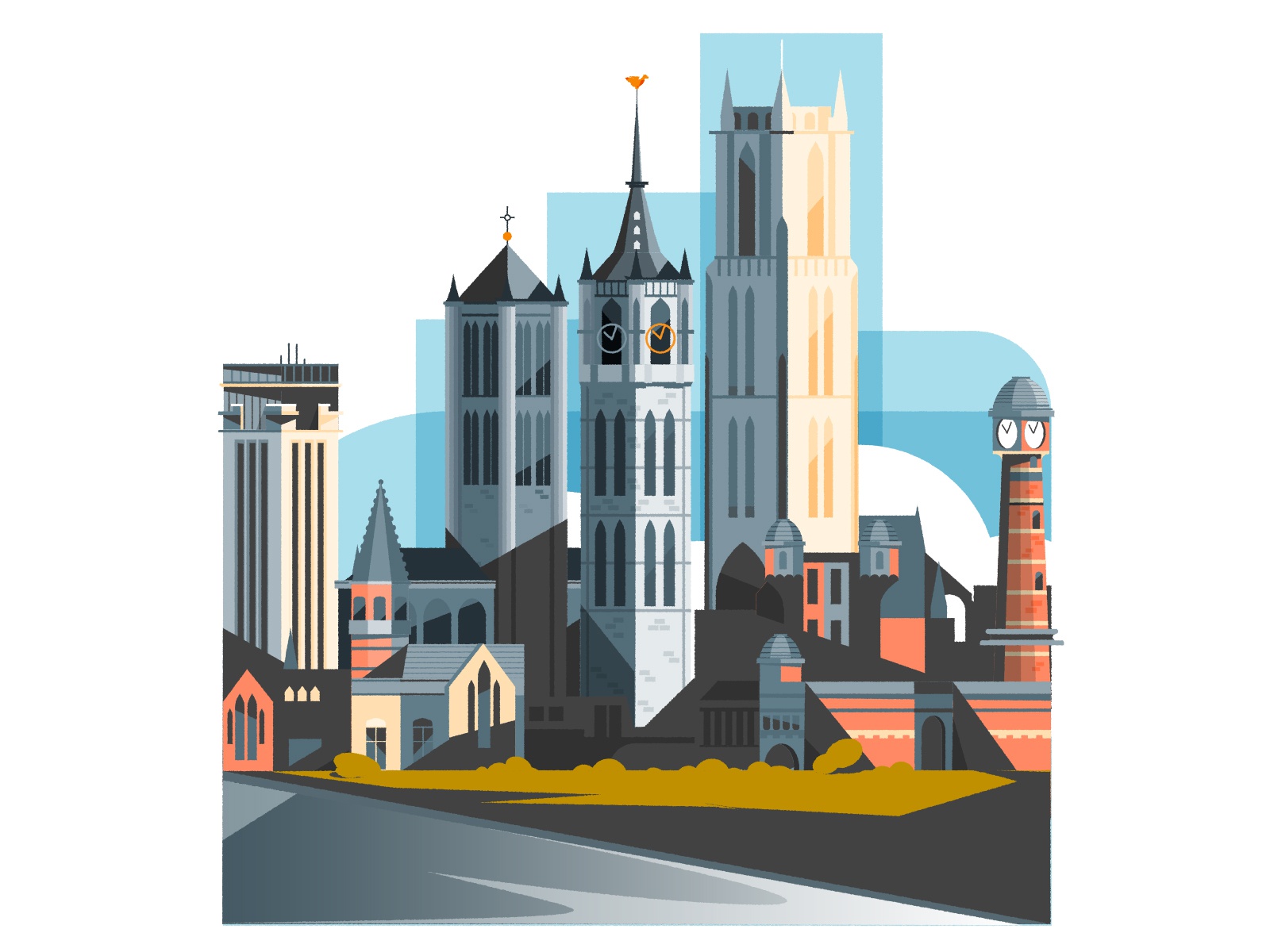 The towers of Ghent belgium ghent cityscape skyline architecture illus.jpg