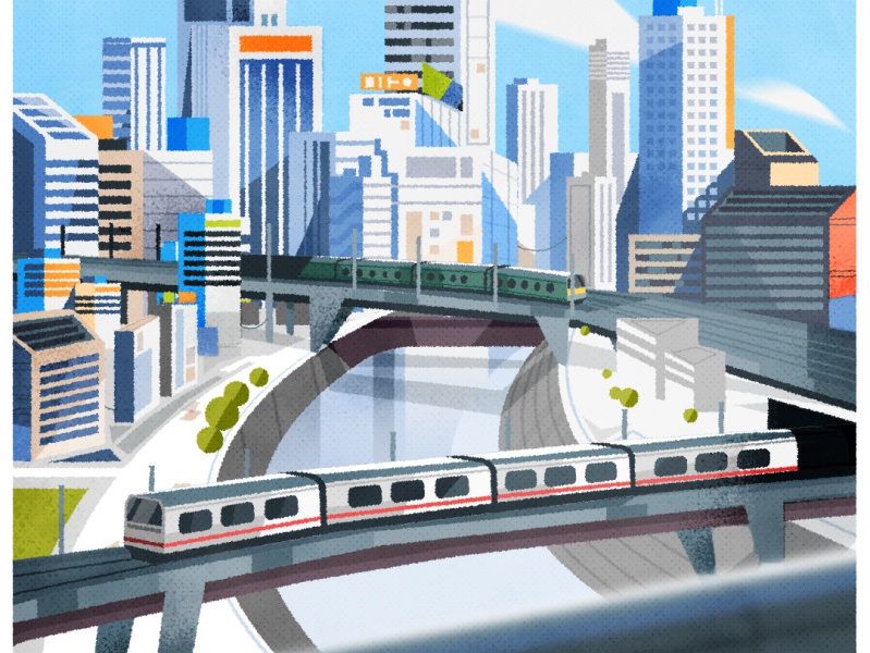 Tokyo trains illustrator skyline cityscape architecture colours trains.jpg