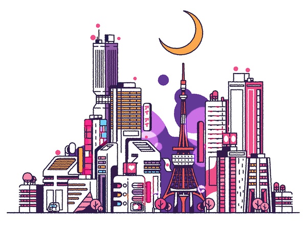 Toy-Kyo City icon stroke outline vector cityscape skyline pink cute ci.jpg