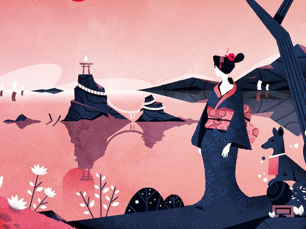 Toriis, Kimonos and Kitsunes illustrator illustration skyline minimali.jpg