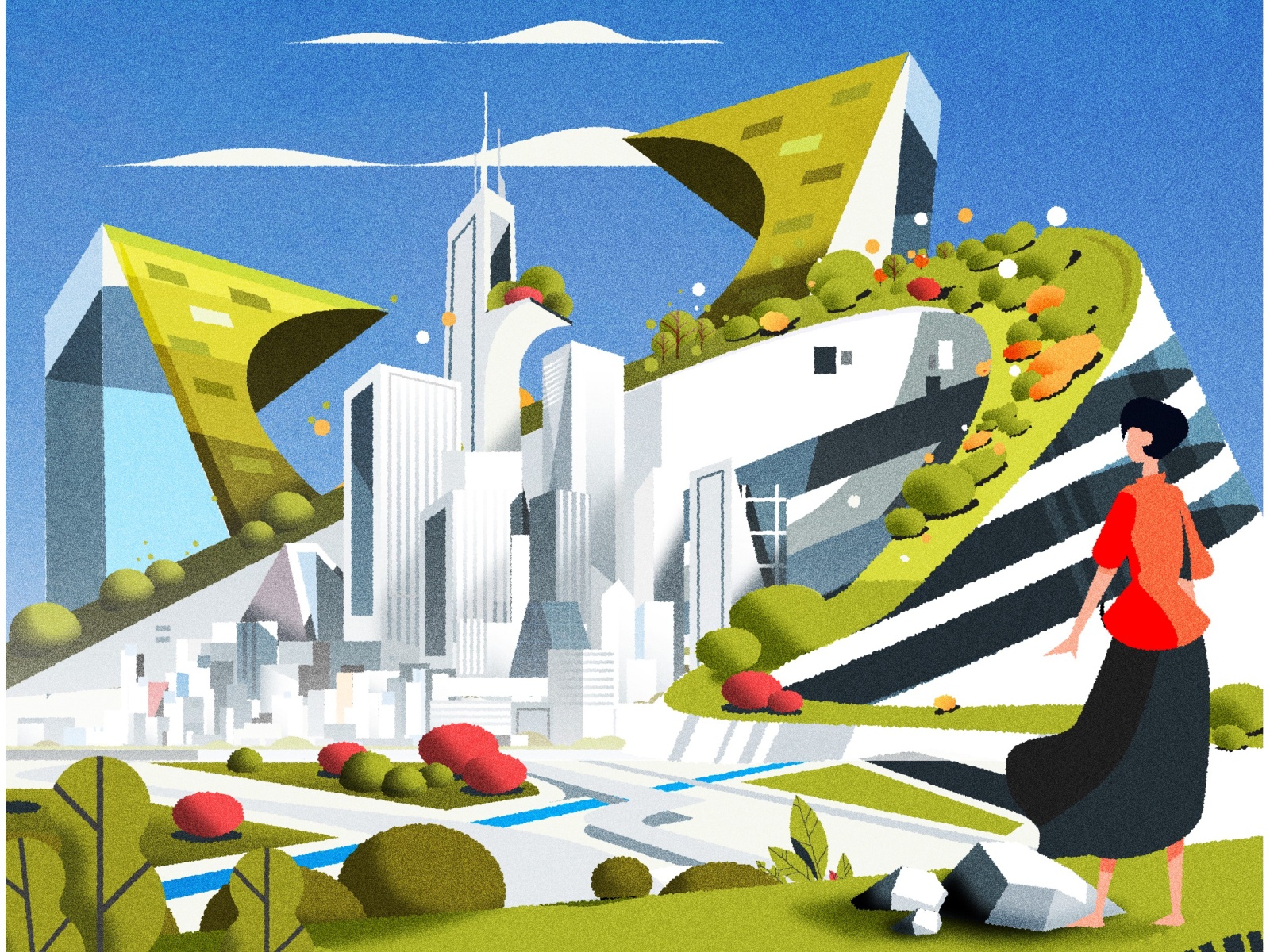 Hugged by green design skyline architecture city illustrator minimalis.jpg