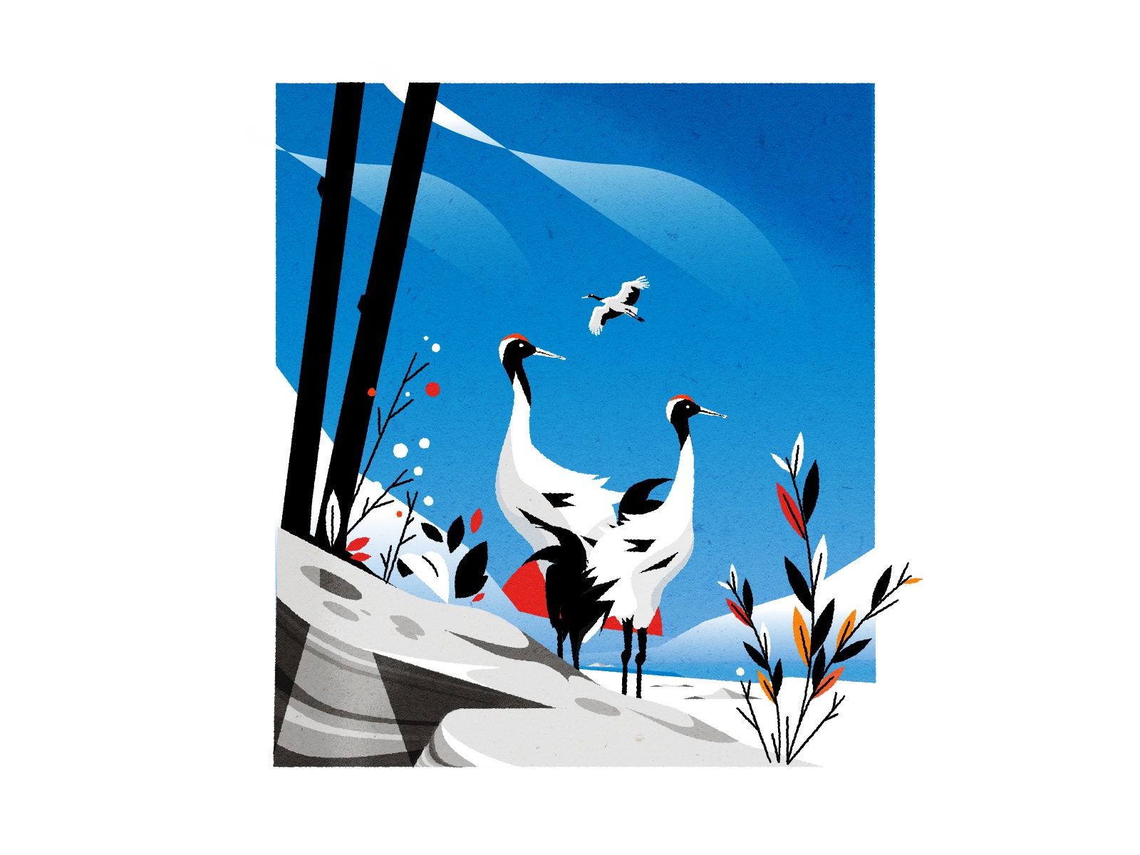 Winter cranes landscape nature bird illustrator minimalist texture ill.jpg