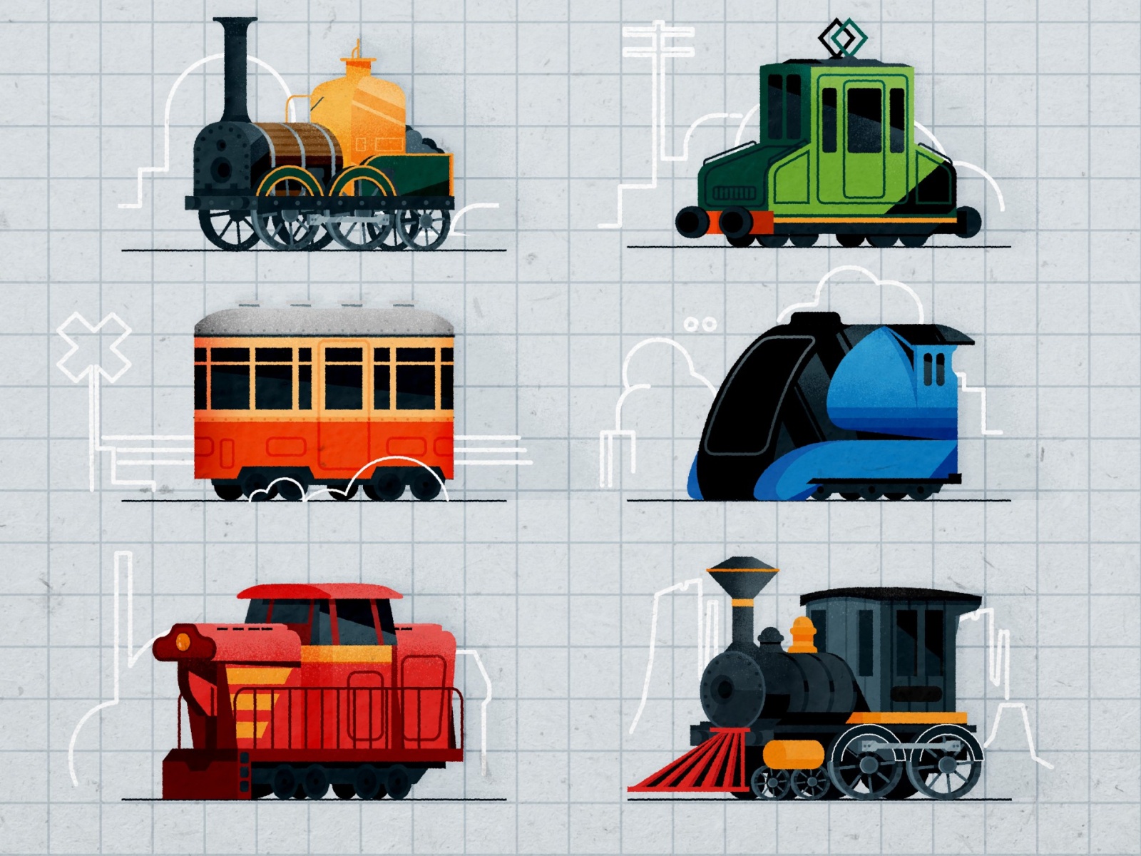 Trains rail train bubbly chibi toy illustrator minimalist texture illu.jpg