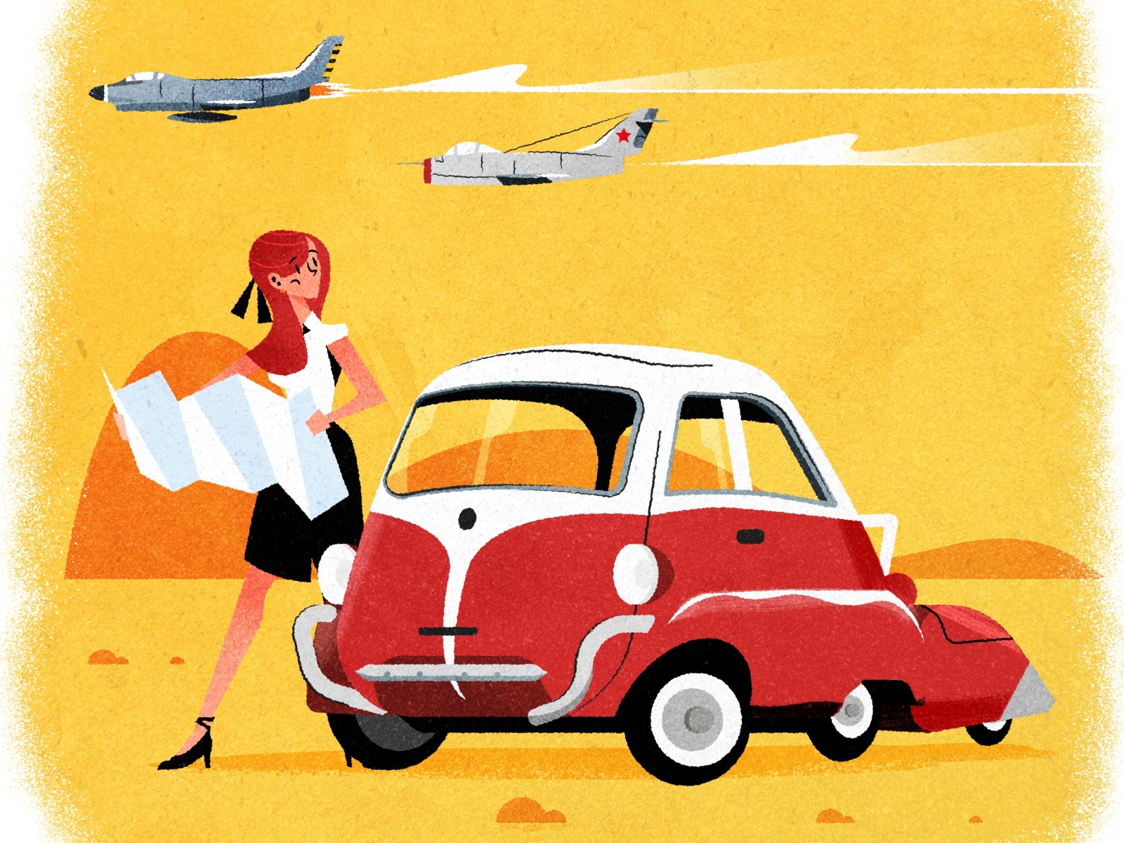 Wrong turn cartoon minimalist illustrator mid century jet car texture.jpg