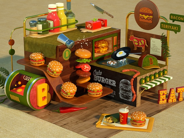 Auto Burger mcdonald miniature isometric burger cg octane 3d cinema4d.jpg