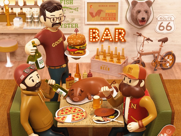 Bar  Grill dinner steak burger grill bar illustration character octane.jpg