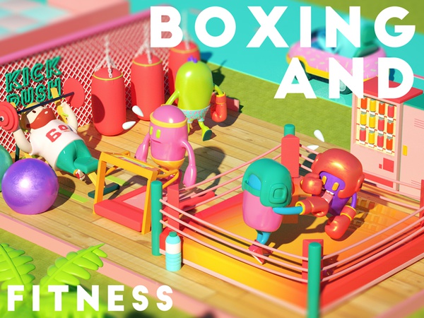 Boxing and Fitness gym box character toy miniature color cg octane 3d.jpg