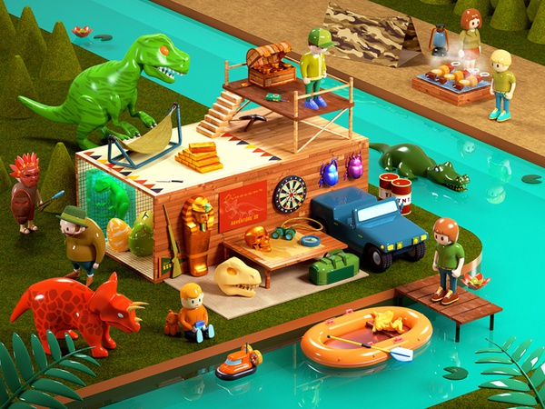 Dinosaur Adventure 3D jungle dinosaur camp character toy miniature cg.jpg