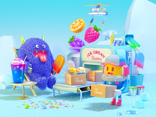 Ice Cream Island fruit icecream factory illustration 3d cinema4d.jpg