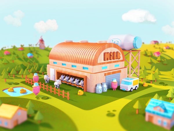 Milk Farm landscape town city toy colorful render octane 3d c4d cinema.jpg