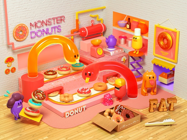 Monster Donuts donuts monster toy miniature cg octane 3d cinema4d c4d.jpg