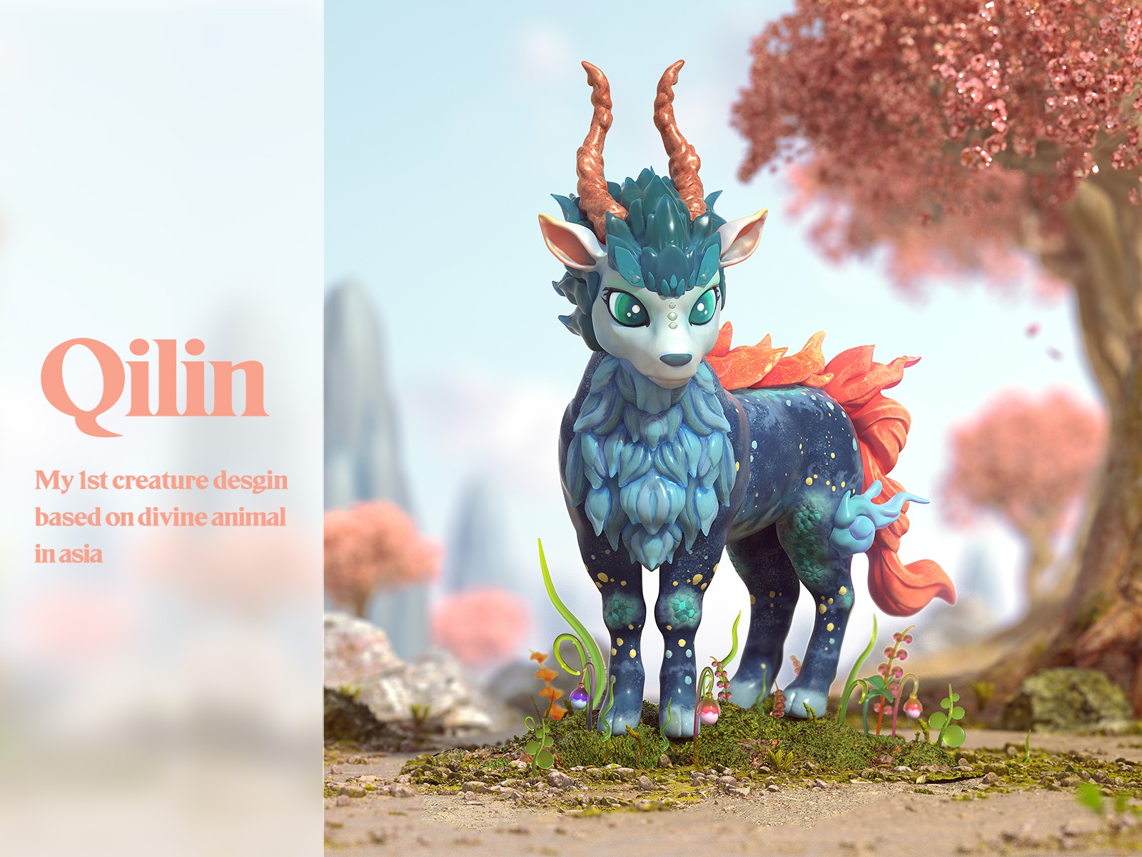 Qilin deer beast japanese art japanese monster character octane c4d 3d.jpg