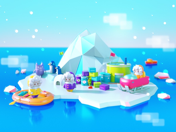 South Pole Base Camp south pole isometric winter ice colorful render o.jpg