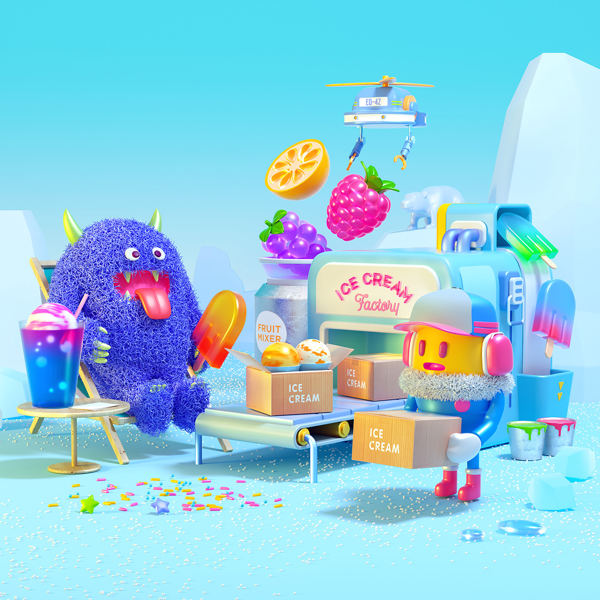 cinema4d octane robot burger monster gorilla monkey toy Character (2).jpg