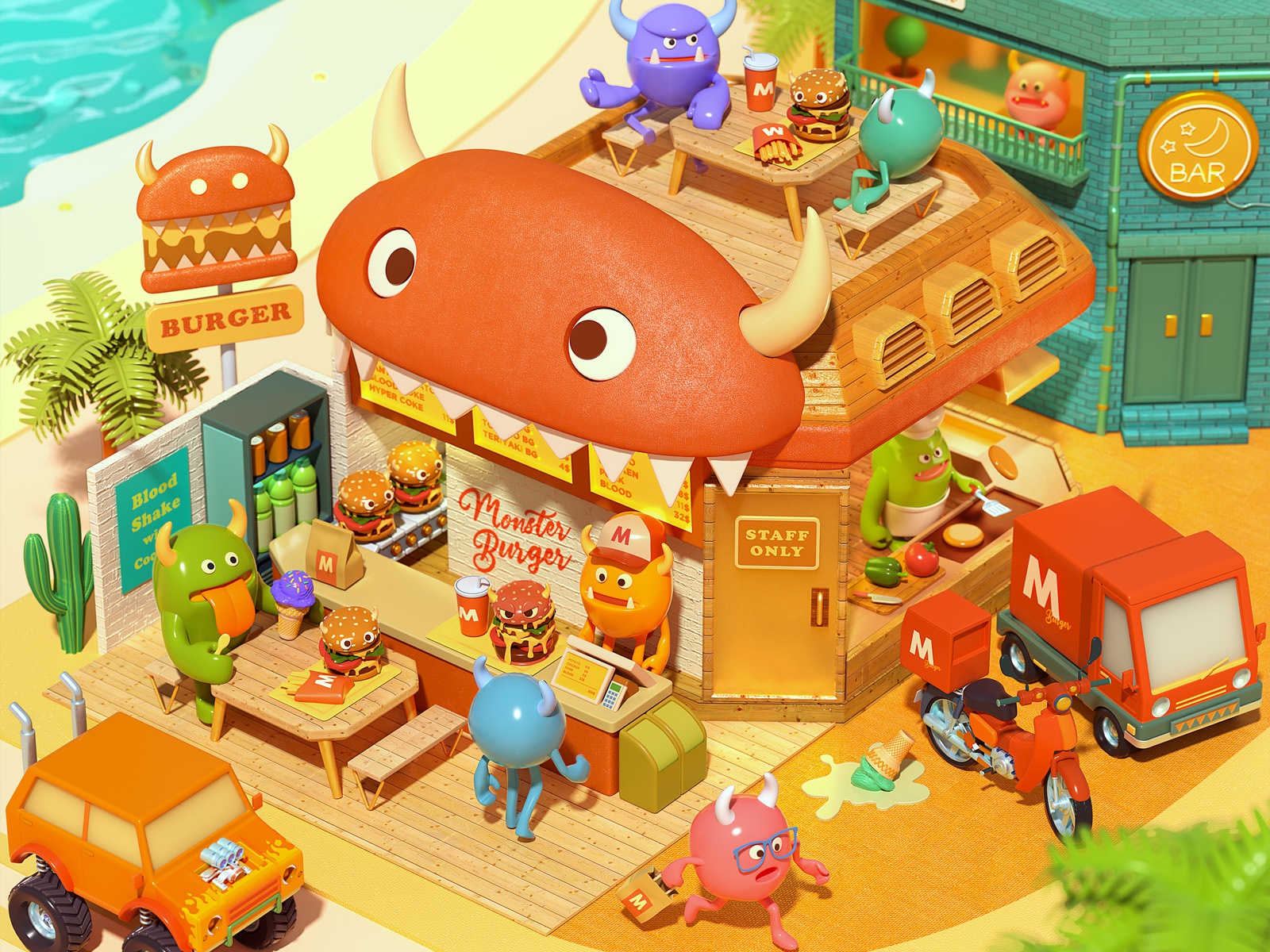 Monster Burger toy hamburger monster lego character c4d 3d cinema4d.jpg