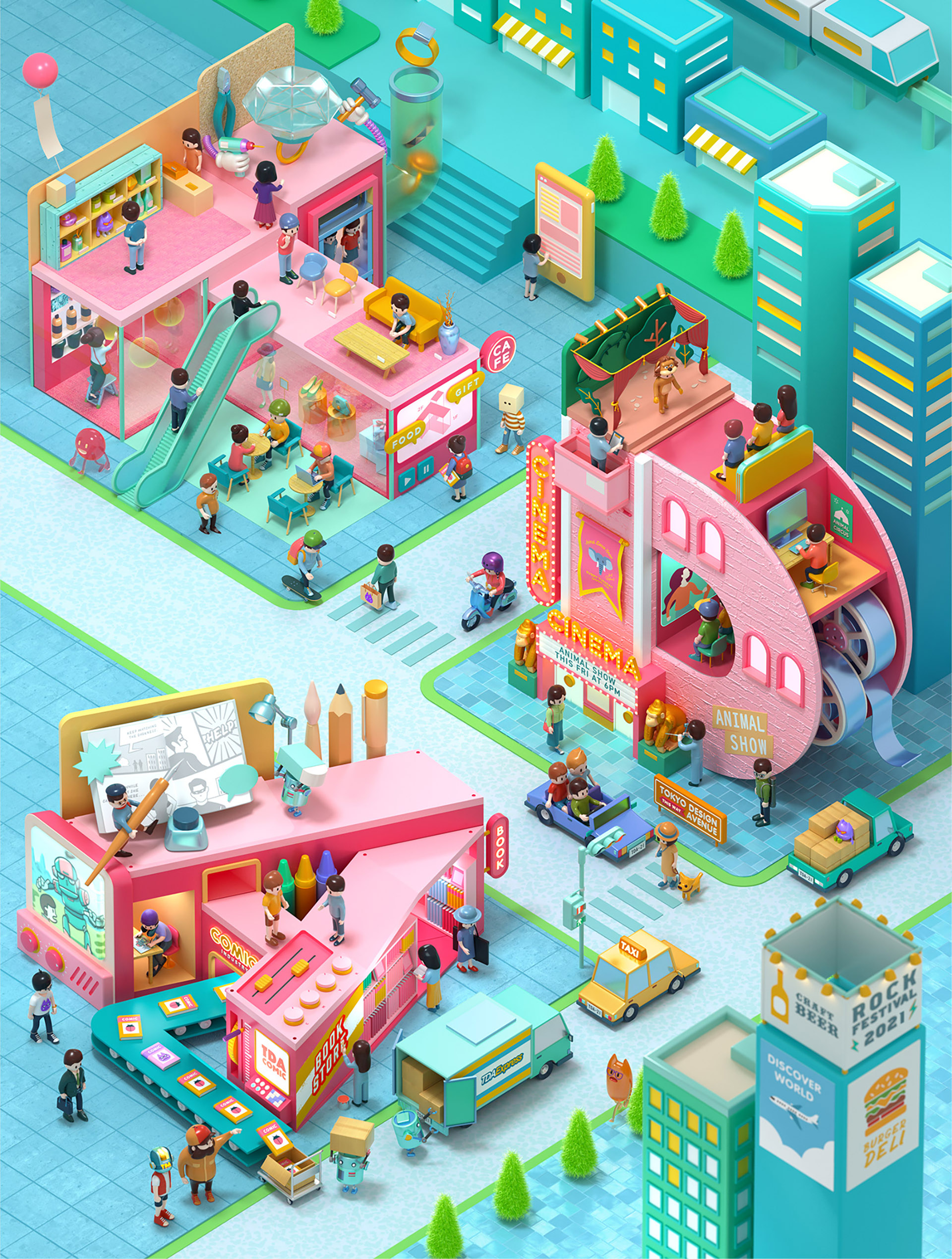 Character cinema4d city Isometric LEGO octane school student town toy.jpg