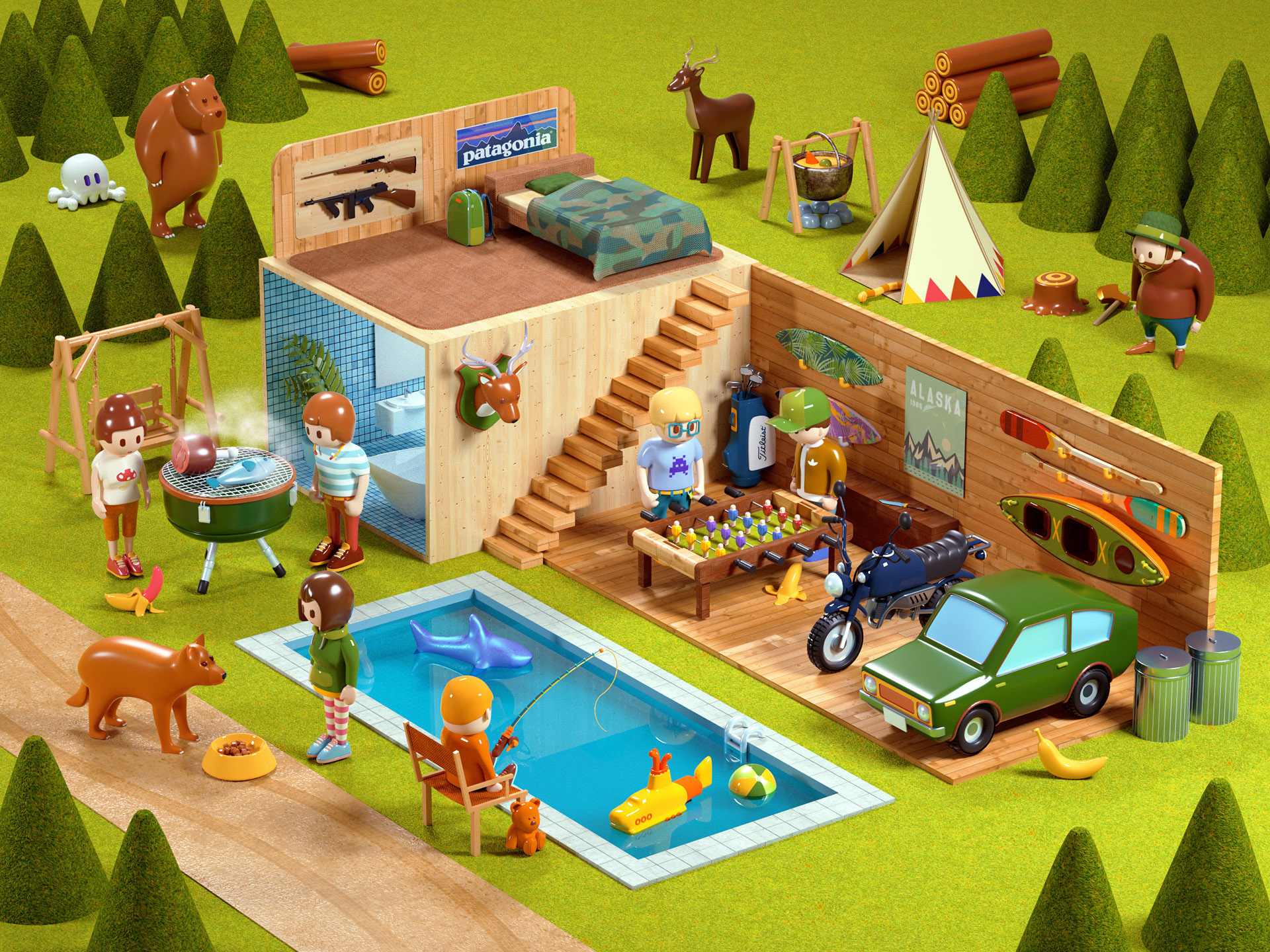 cinema4d octane Miniature LEGO c4d Character city town.jpg