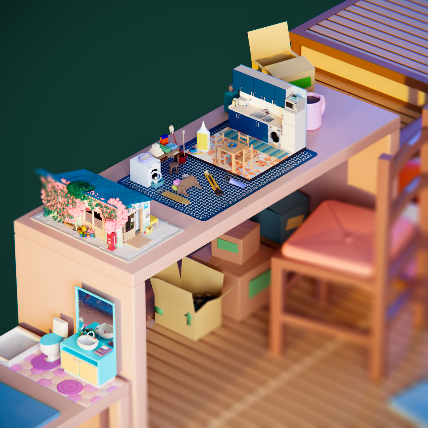 3D bedroom blender Diorama house Isometric Low Poly lowpoly Miniature (2).jpg
