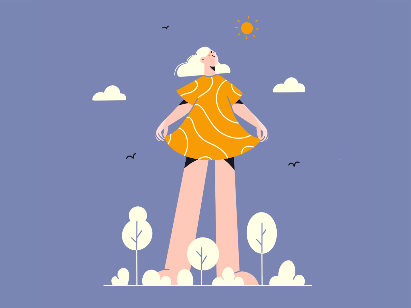 Beautiful day girl dress nature day sun face minimal art minimal illus.png