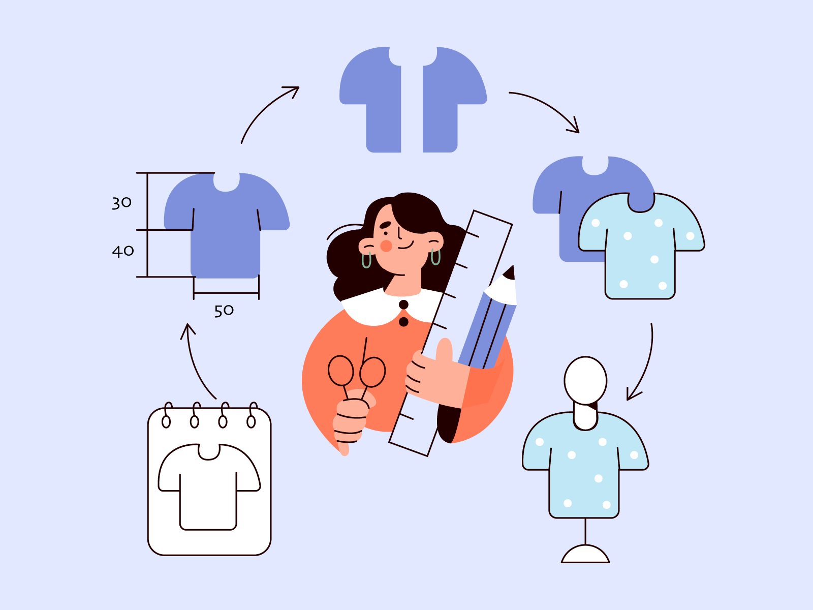 Designer office work space work girl pencil clothes lines line art app.png