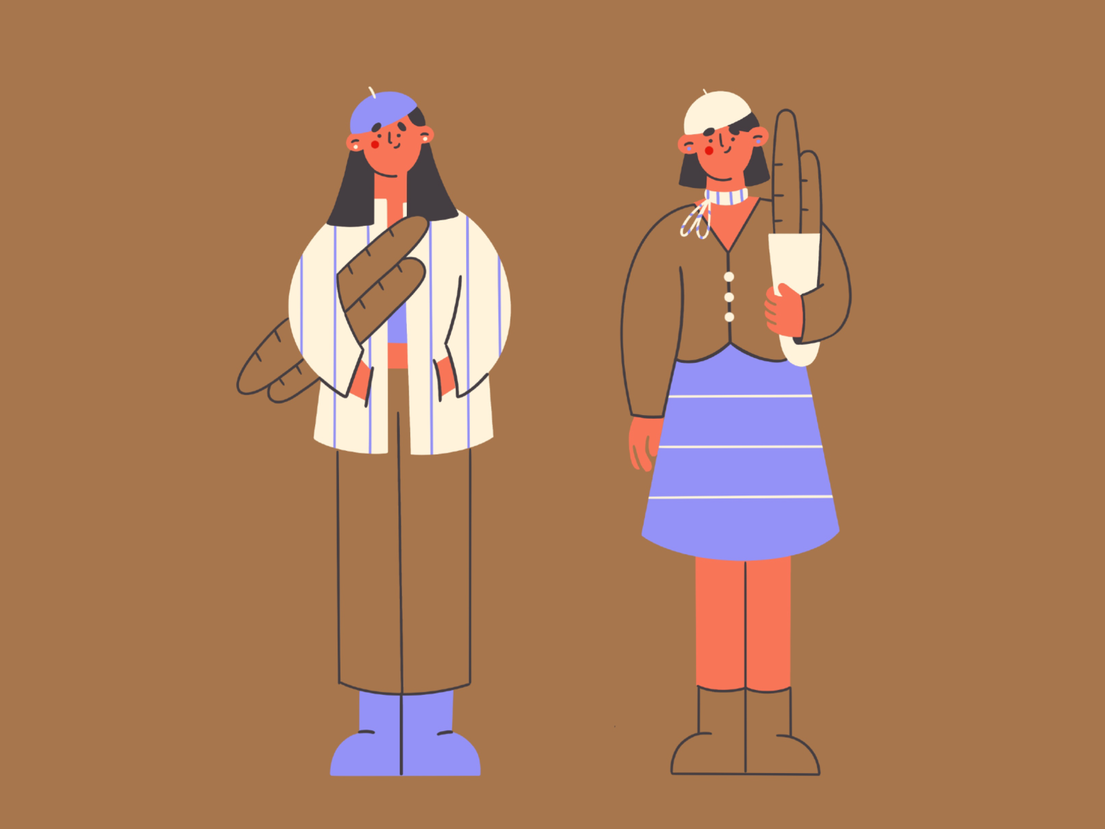 French baguette girls friends cute characters minimal illustration lin.png