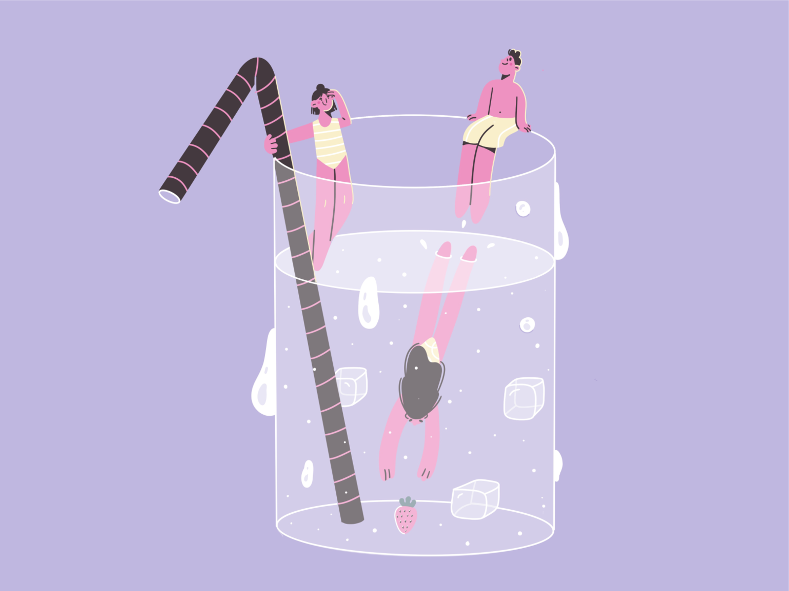 Heat ice minimal illustration line art water friends summer swimming h.png