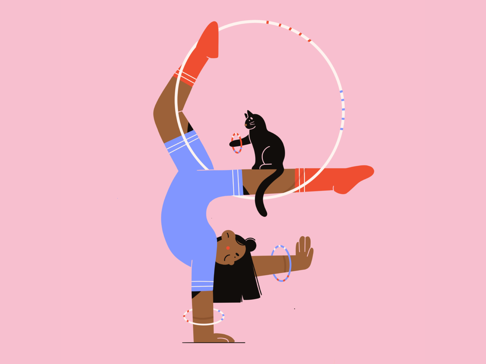 Hula hoop dance hula hoop kitten cat vector art minimal illustration m.png