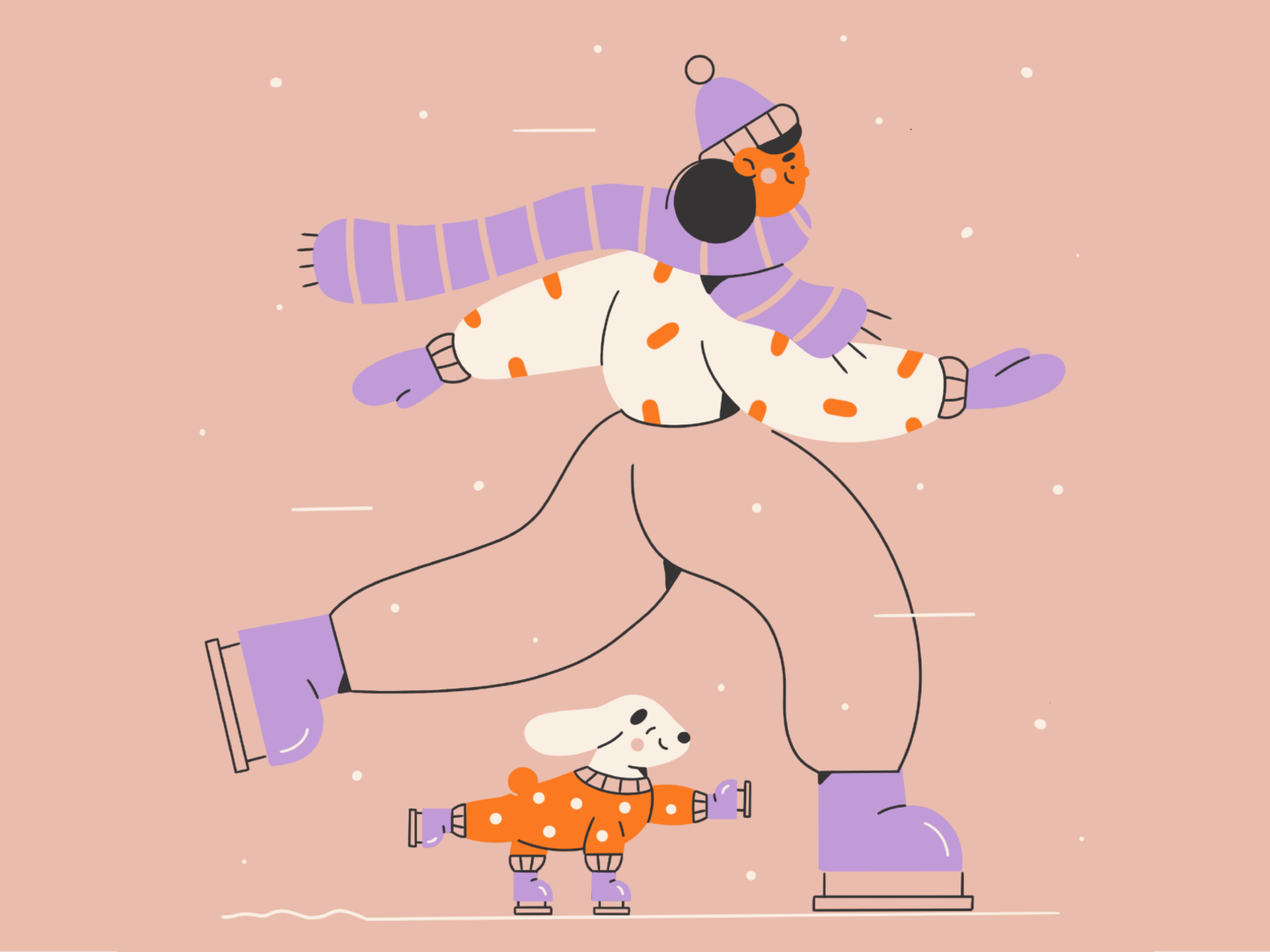 ice skating with my puppy dog puppy cute outlines line art winter ice.png