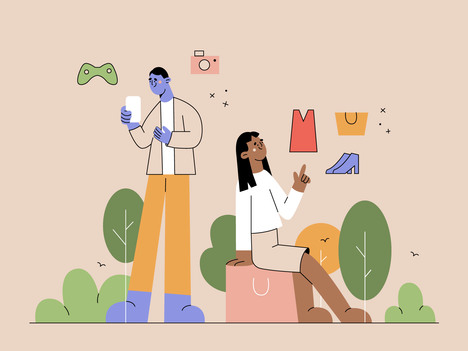 Illustrated for joinLabels flat illustration plants clothes shopping e.png