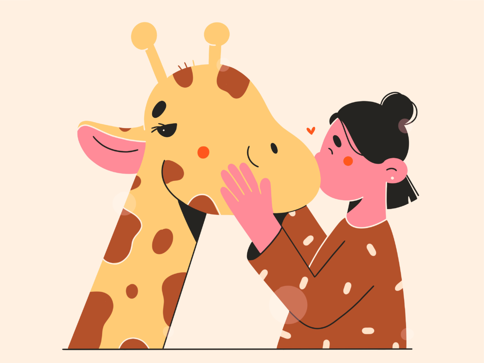 kiss animal love girl giraffe kiss vector art illustration 2d vector i.png