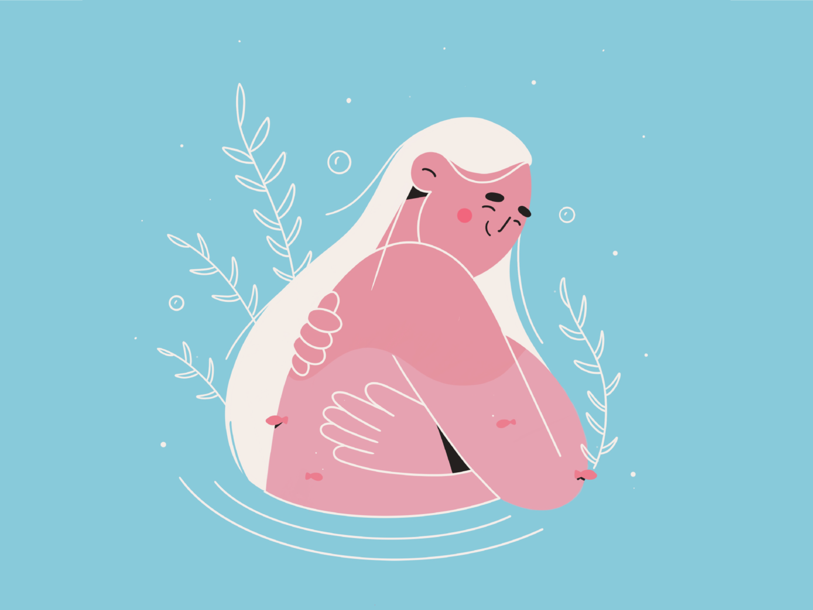 Lake girl plants happy girl love lake summer water minimal art flat gi.png