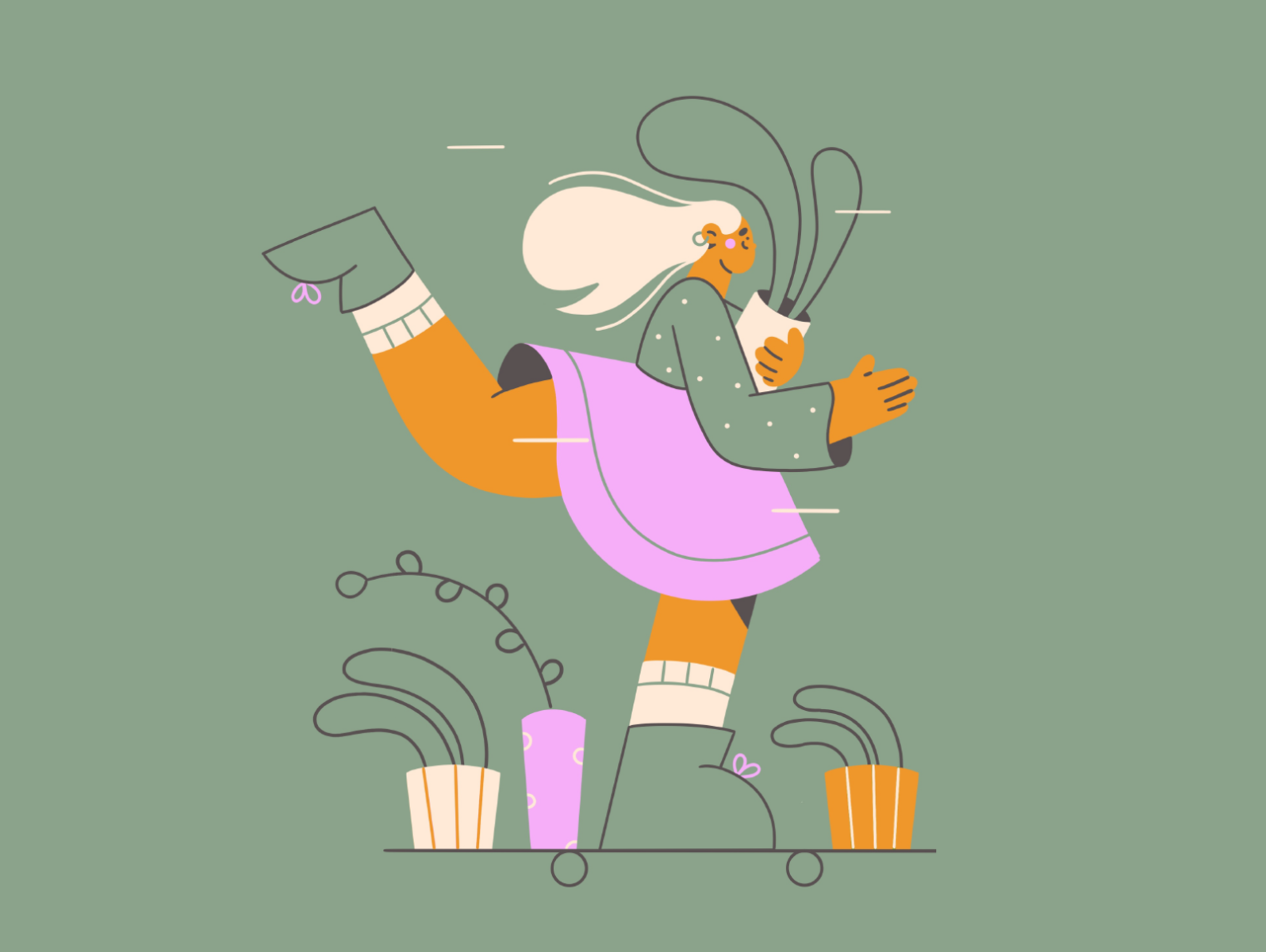 Lets go! lineart web illustration skateboard plants girl minimal art v.png