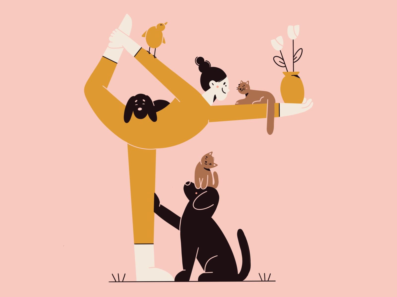LOVE yoga cat dog flower plant minimal art animals flat illustration i.png