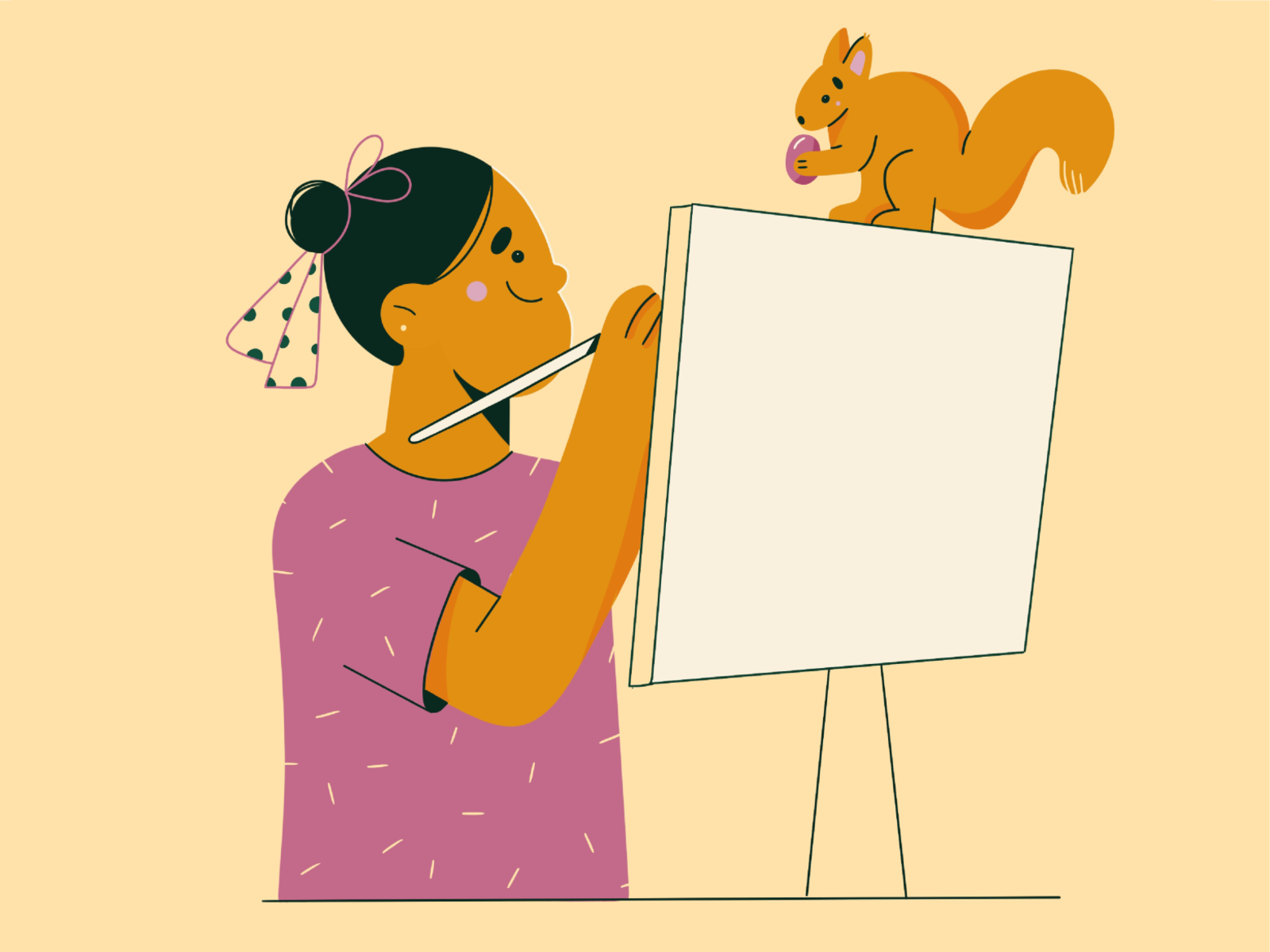 Plain air painting  painter painting animal cute modern clean vector a.png