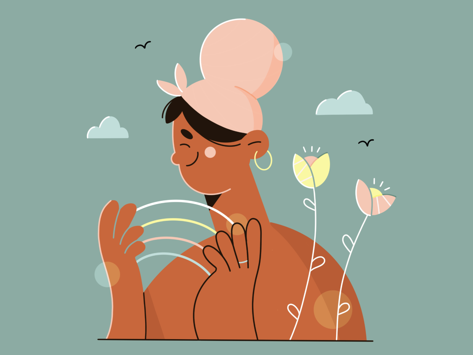 Rainbow nature girl rainbow flowers vector art illustration 2d minimal.png