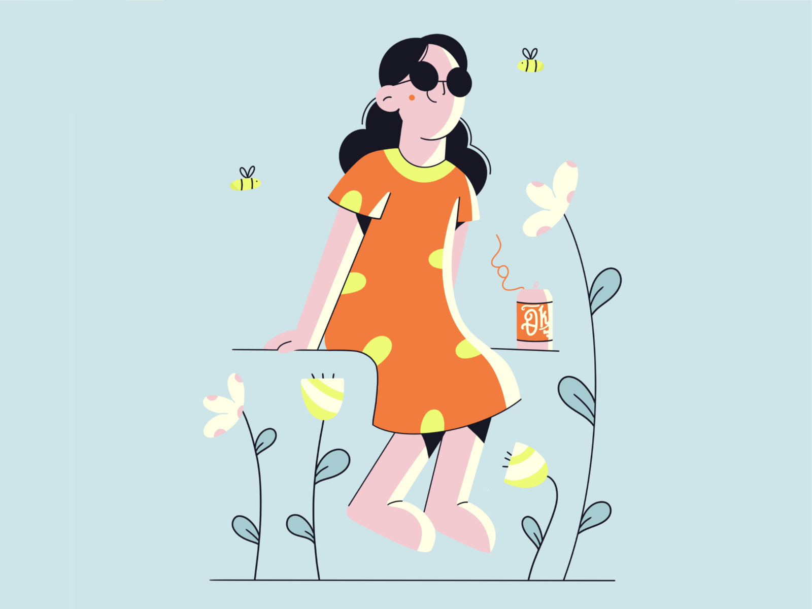 Soda girl sunglasses bee pattern plants summer sun soda girl minimal a.png
