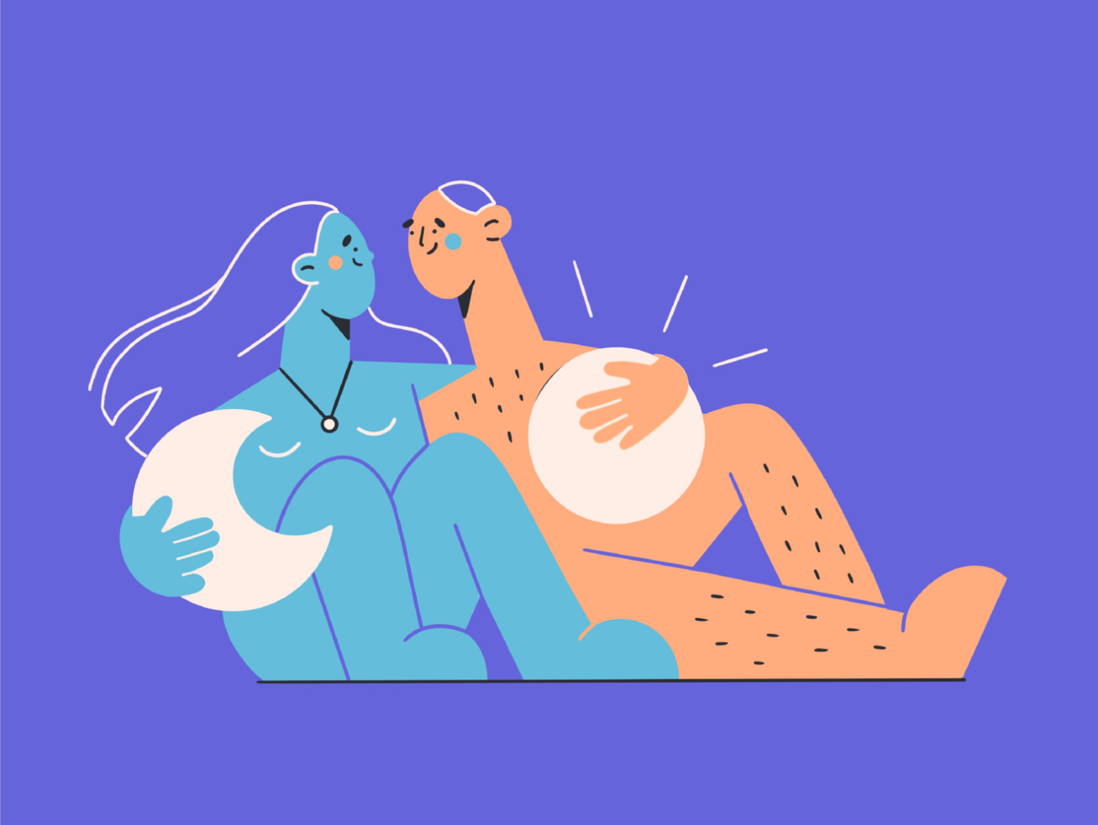 Sun and Moon web illustration warm blue cute friends lovers love sun m.png
