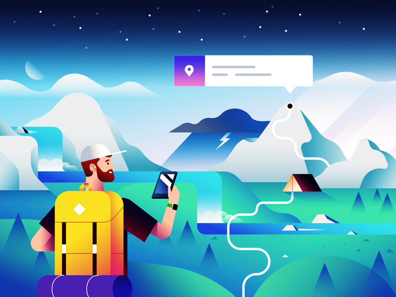 Contrasts  hiking ui backpack vintage mountains landscape design gradi.png