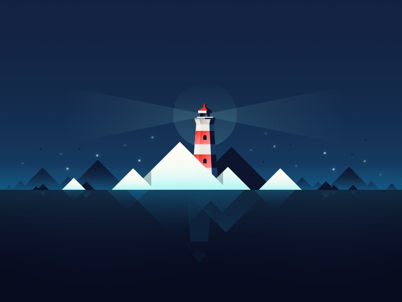 Lighthouse illustration art vector reflection light dark night ice win.jpg