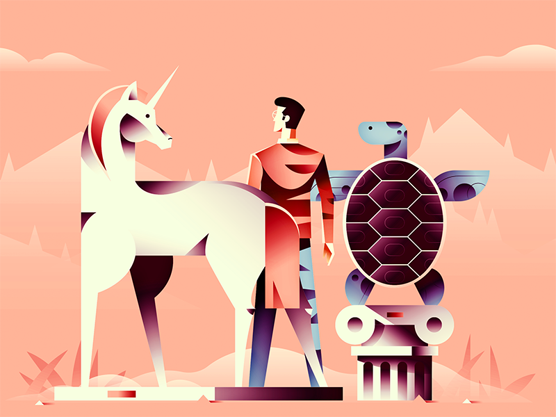 SaaS Podcast Cover statue design cover character turtle unicorn landsc.png