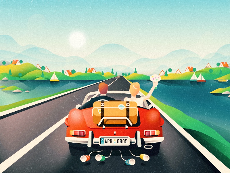 Wedding Road Trip digital graphic flat sky wedding couple landscape te.jpg