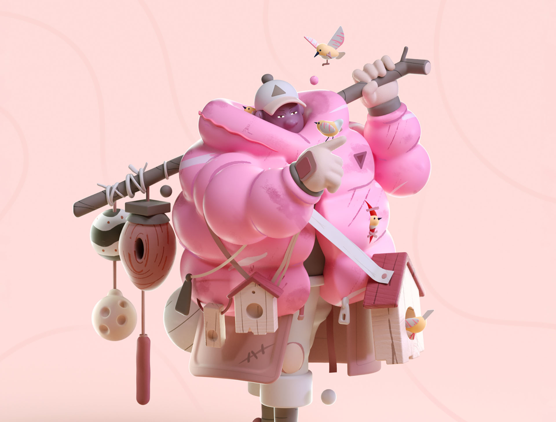 Birds Traveler pink traveler characterdesign character bird shape illu.jpg