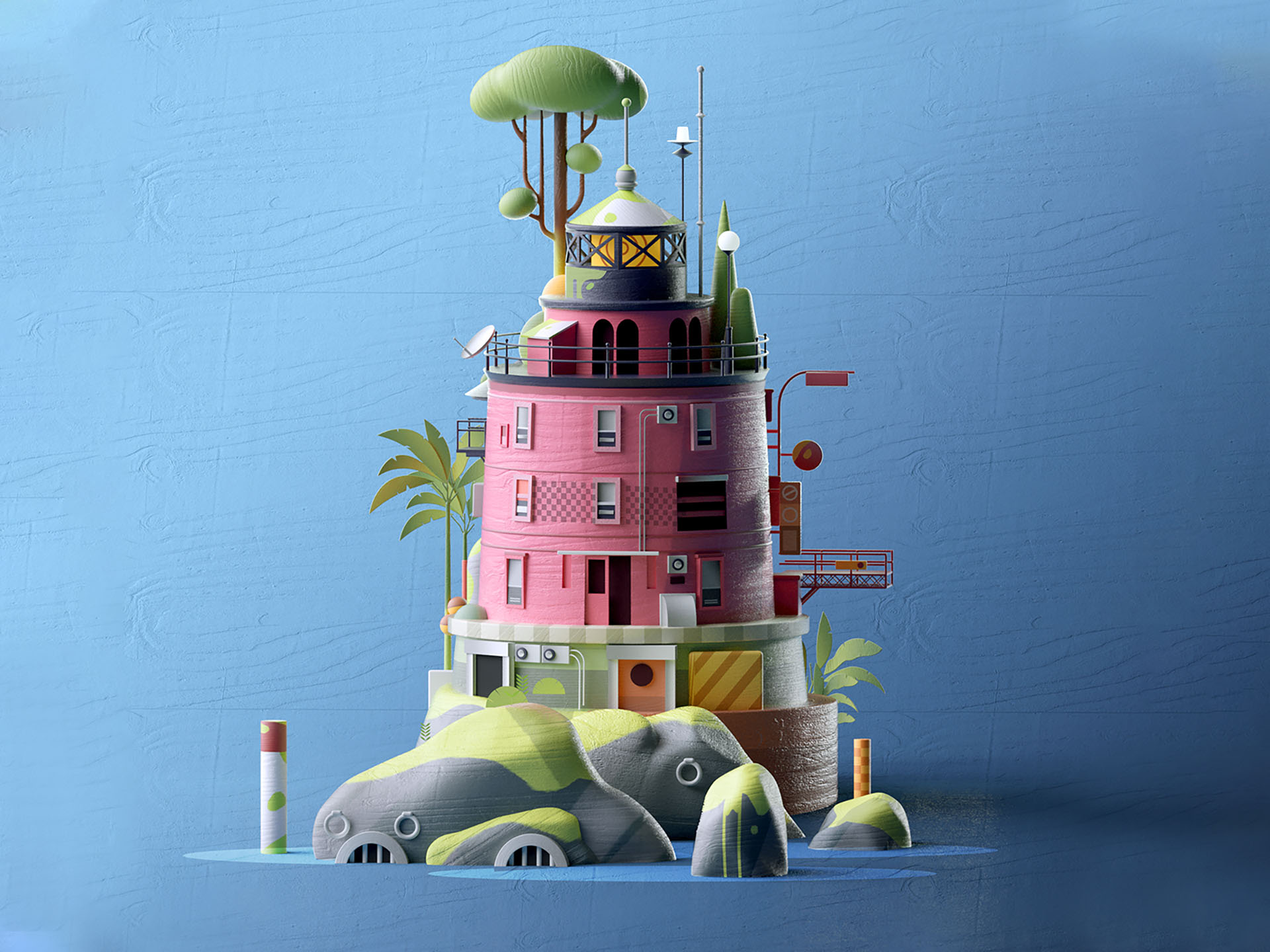 Red Lighthouse red sea lighthouse design shape graphic illustration 3d.jpg