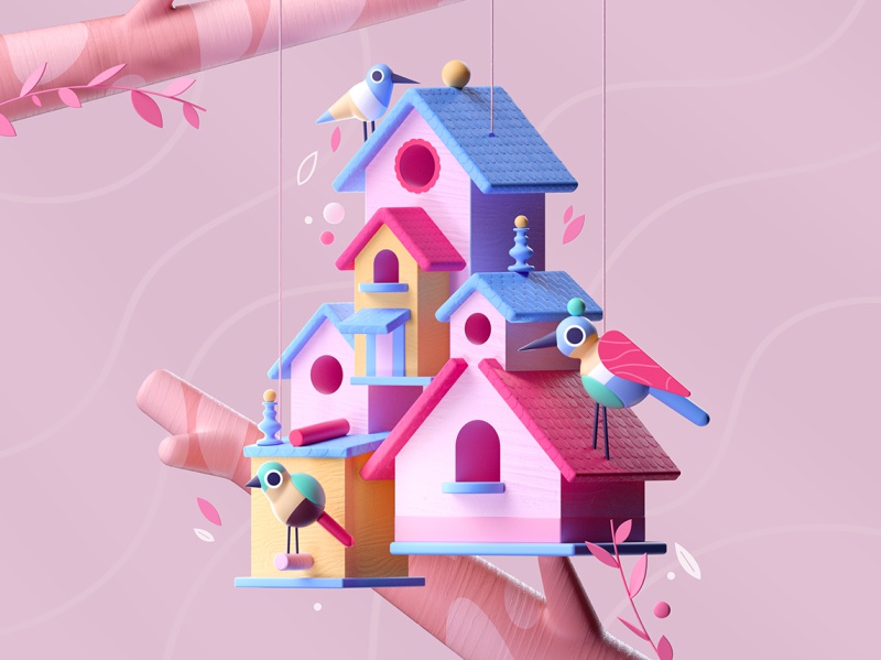 The Birds House birds house pink architecture design colors illustrati.jpg