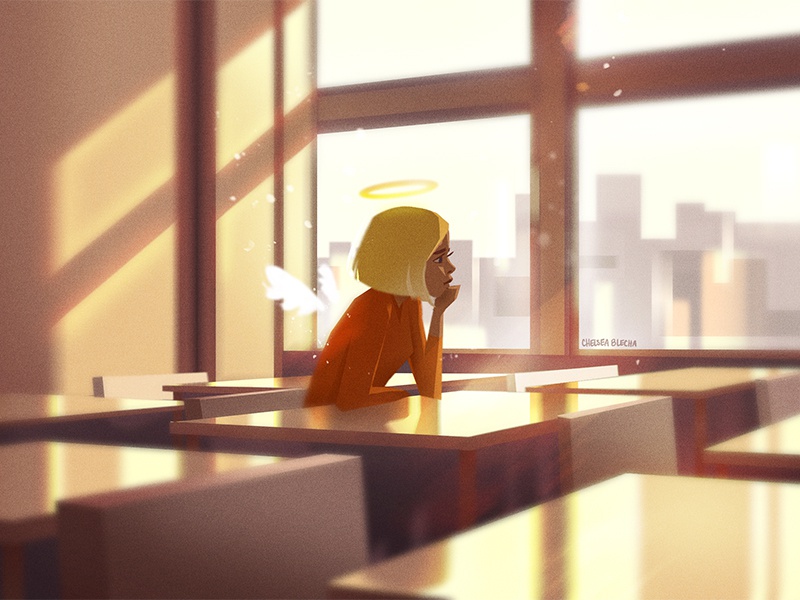 Almost Autumn school girl angel cute city background design environmen.jpg