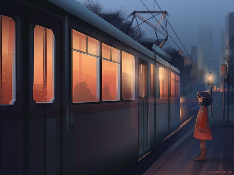 Coasting night train background background design light environment en.jpg